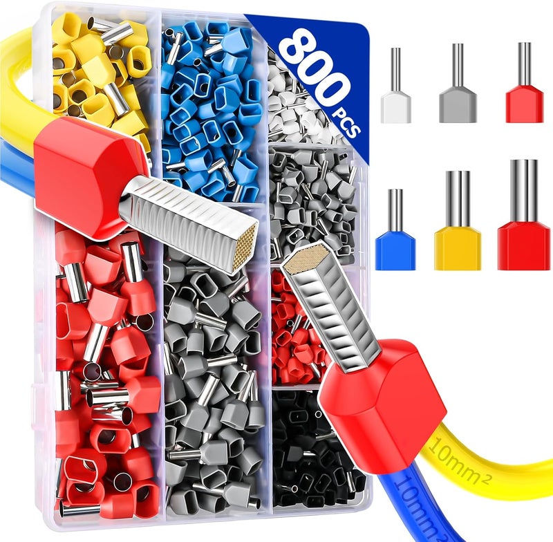 Preciva 800PCS Double Wire Ferrule Kit - Dual Barrel Ferrules Connectors for AWG 22-7, Ideal for Electrical, Industrial, and DIY Projects - Image 1